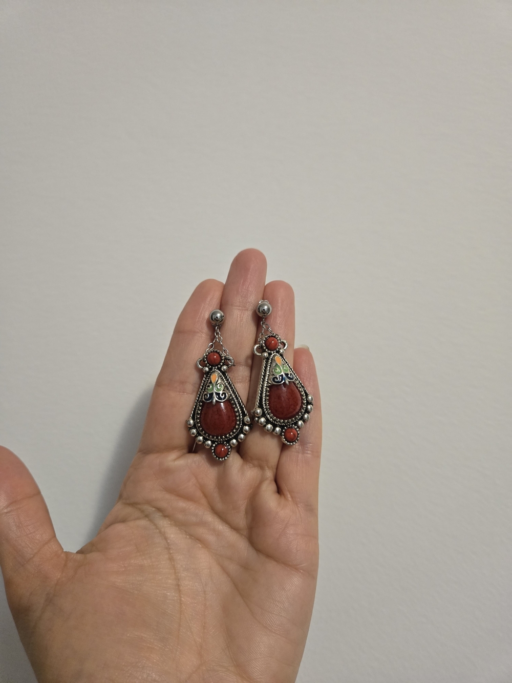 Bohemian Set Red Teardrop Dangle Earrings - Hand Made